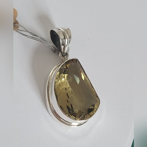 Vintage Boho Sterling Silver Huge Large Chunky Yellow Citrine Crystal Pendant - Picture 4 of 12